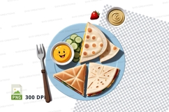 Clipart png of quesadilla lunch with cucumber and smiley sau Product Image 1