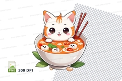 Cat in ramen bowl clipart png Product Image 1