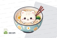 Ramen bowl with cartoon cat clipart png Product Image 1