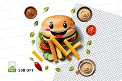 Cartoon burger with fries and condiments png Product Image 1