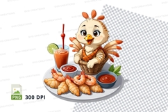 Cartoon chicken with shrimp and drink mockup Product Image 1