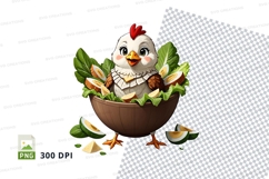 Cartoon chicken in salad bowl clipart png Product Image 1