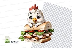 Cartoon chicken character holding a sandwich Product Image 1