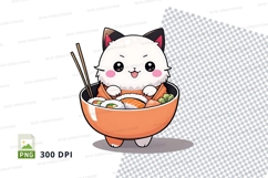 Cartoon cat in bowl of sushi clipart png Product Image 1