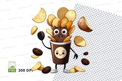 Coffee cup with potato chip character clipart png Product Image 1