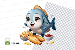 Cartoon fish character with fries and ketchup Product Image 1