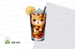 Iced tea glass with cartoon cat clipart png Product Image 1