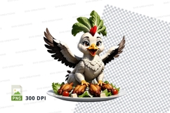 Cartoon chicken character holding salad Product Image 1