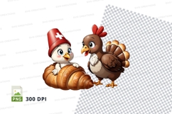 Cartoon chicken and gnome on croissant mockup Product Image 1