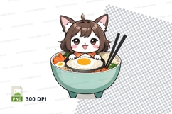 Cute anime girl eating ramen clipart png Product Image 1