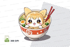 Cute cat in ramen bowl clipart png Product Image 1