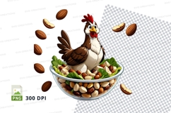 Illustrated chicken in bowl with nuts clipart png Product Image 1