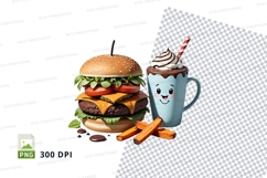 Clipart png of cartoon burger, fries, and milkshake Product Image 1