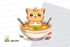 Cartoon cat in soup bowl clipart png Product Image 1