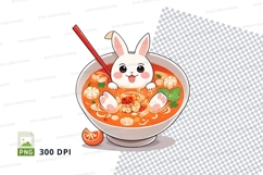 Cartoon rabbit in ramen bowl clipart png Product Image 1