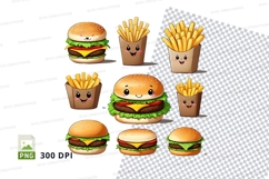 Cute cartoon food clipart set - burgers and fries Product Image 1