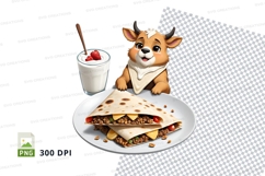 Cartoon cow with quesadilla and smoothie mockup Product Image 1