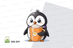 Cartoon penguin holding coffee cup clipart png Product Image 1