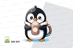 Cartoon penguin holding coffee mug clipart Product Image 1