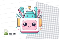Kawaii toaster with kitchen utensils clipart png Product Image 1