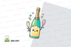 Champagne bottle with glasses clipart png Product Image 1