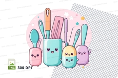 Kawaii animal makeup brushes tote bag mockup Product Image 1