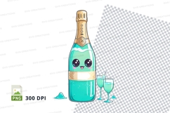 Champagne bottle clipart with face and glasses Product Image 1