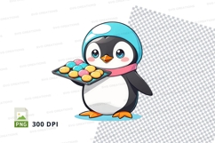 Cartoon penguin holding macarons clipart pngpenguin, cartoon Product Image 1