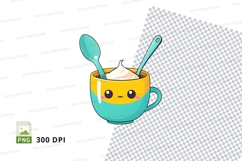 Cute cartoon coffee cup with spoon clipart png Product Image 1