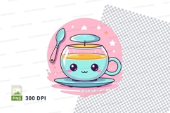 Cute teacup with steaming tea and spoon clipart png Product Image 1