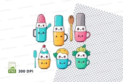 Cute kawaii style drink and food clipart set Product Image 1