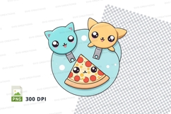 Clipart png of two cute cartoon animals with a pizza slice Product Image 1