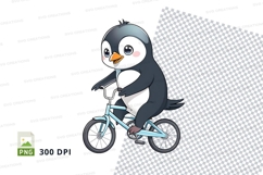 Cartoon penguin riding a bicycle clipart png Product Image 1