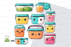 Set of cute kawaii style food containers clipart png Product Image 1