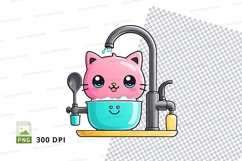 Cartoon cat in a pot under a faucet clipart png Product Image 1