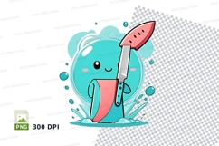 Cartoon character holding watermelon slice clipart png Product Image 1