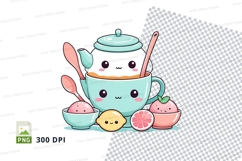 Cute teapot with strawberries and lemon clipart png Product Image 1