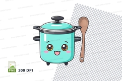 Cute cartoon pot with lid and spoon clipart png Product Image 1