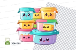 Stack of cartoon food containers mockup Product Image 1