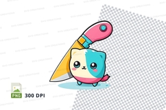 Cartoon cat with pencil clipart png Product Image 1