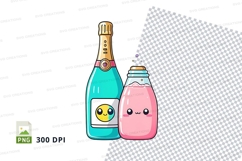 Kawaii style champagne bottle and pink bottle clipart png Product Image 1