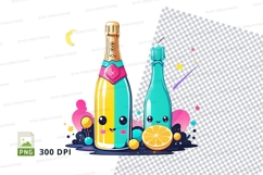 Champagne bottle and glass clipart png Product Image 1