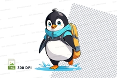 Cartoon penguin with backpack clipart png Product Image 1