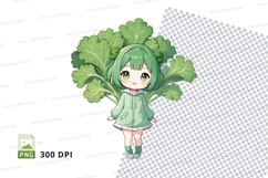 Anime girl holding broccoli clipart png Product Image 1