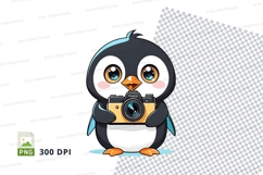 Cartoon penguin holding camera clipart png Product Image 1
