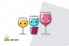 Clipart png of three cartoon wine glasses Product Image 1