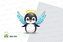 Cartoon penguin with wings and halos clipart png Product Image 1
