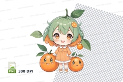 Anime-style girl holding oranges clipart png Product Image 1
