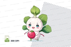 Cartoon radish character holding strawberry clipart png Product Image 1