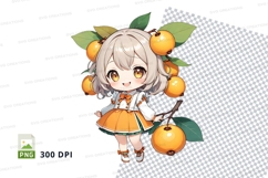 Chibi girl holding oranges clipart png Product Image 1